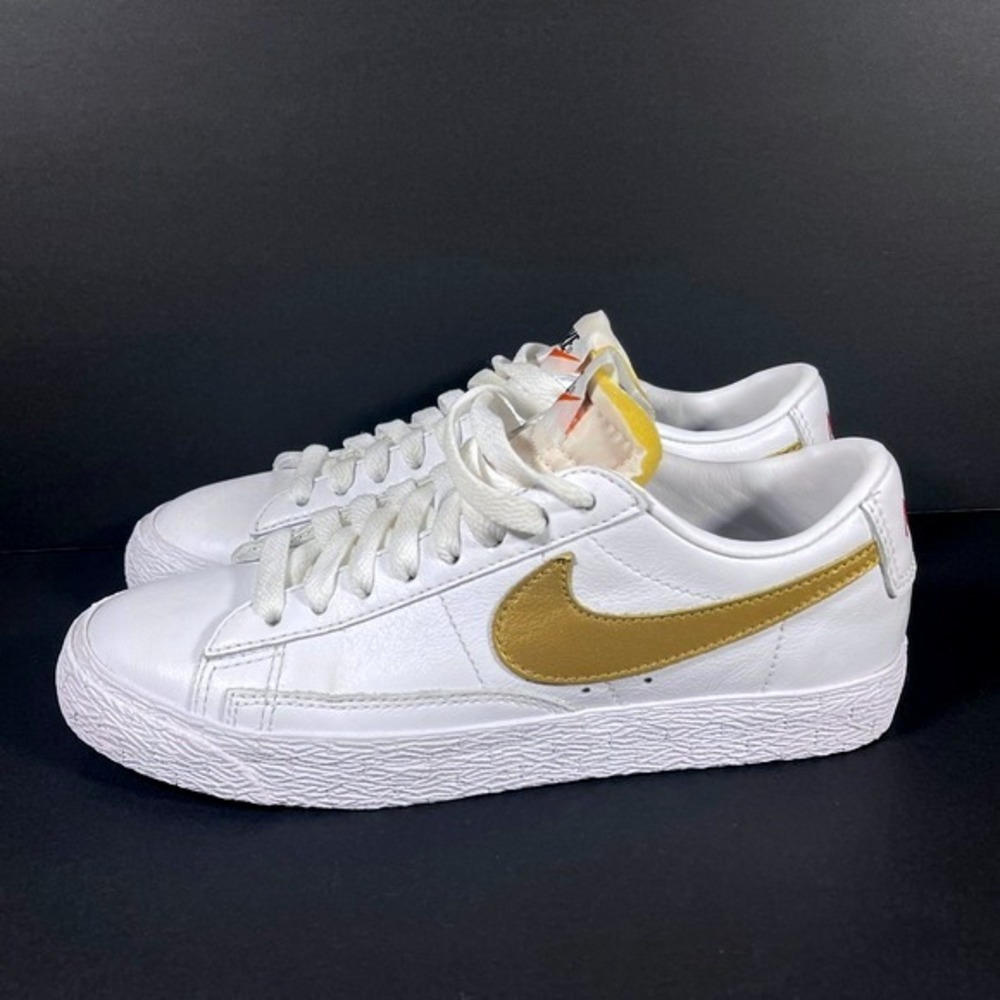 Nike Blazer Low Platform White Gold Red Custom Logo Sneakers Womens Size 5 Shoes